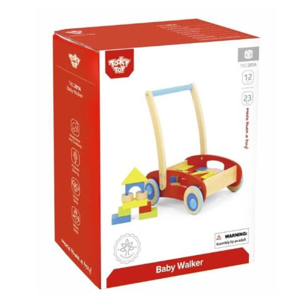 PUSH ALONG BABY WALKER WITH 23 WOODEN BLOCK PIECES