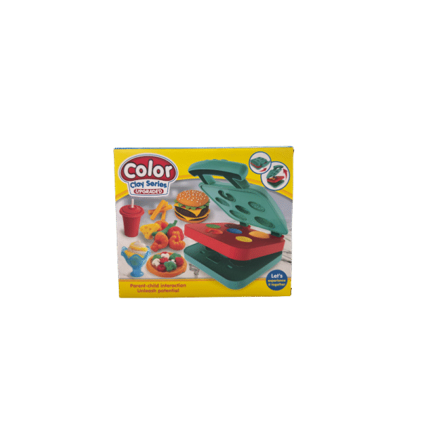 Burger Machine Clay DIY Set  6-Color Clay with Moulds & Press Shaper for Kids